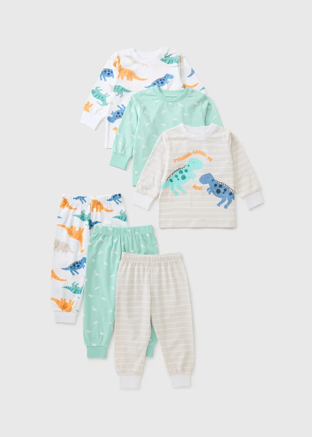 3 Pack Boys Oatmeal Dinosaur Pyjamas (1-7yrs)