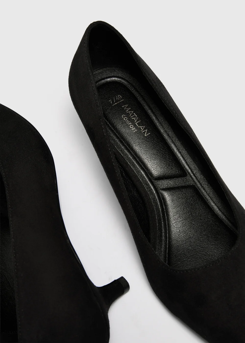 Black Faux Suede Pointed Peg Heel Court Shoes - 3 Image 2