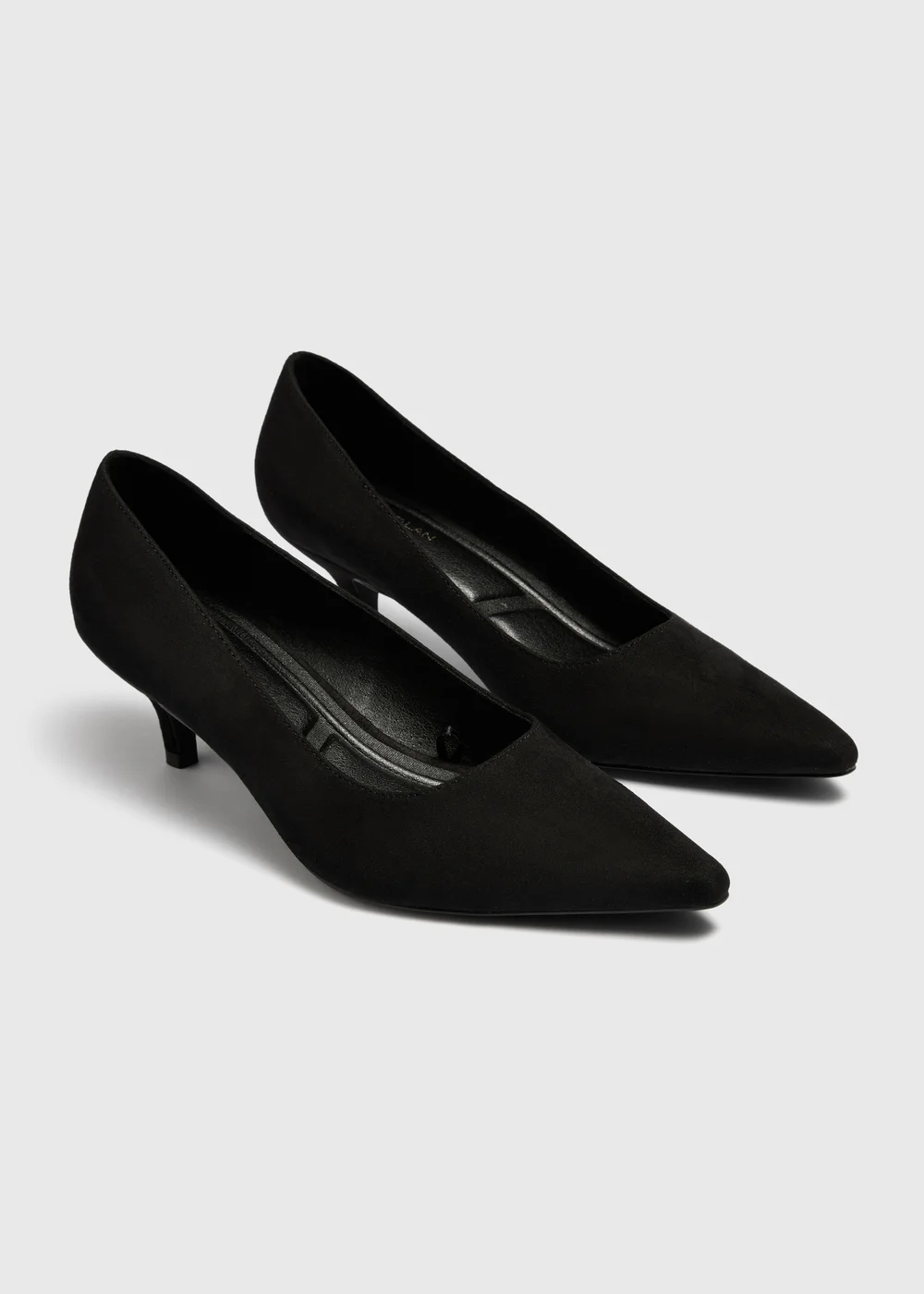 Black Faux Suede Pointed Peg Heel Court Shoes - 3 Image 1
