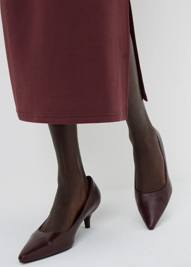 Burgundy Peg Heel Pointed Court Heels