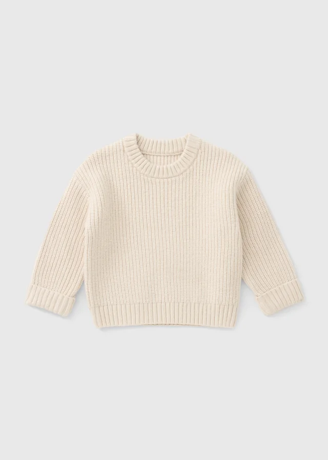 Girls Oatmeal Fisherman Knitted Jumper (1-8yrs)