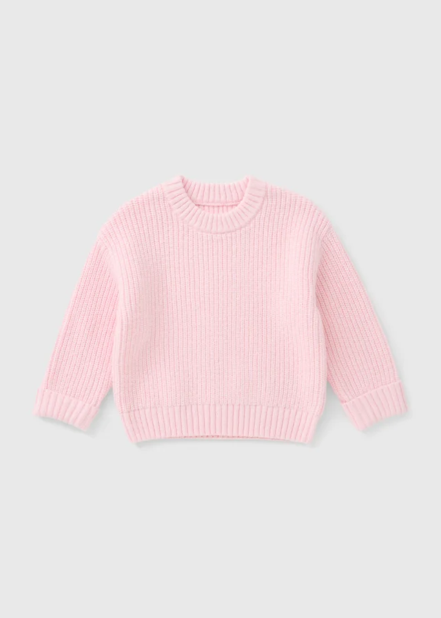Girls Pink Fisherman Knit Jumper (1-8yrs)