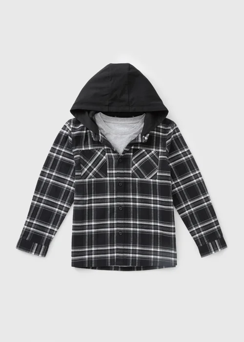 Boys Black Hoodie & Checked Shirt Set (7-15yrs) - 14 Yrs Image 1