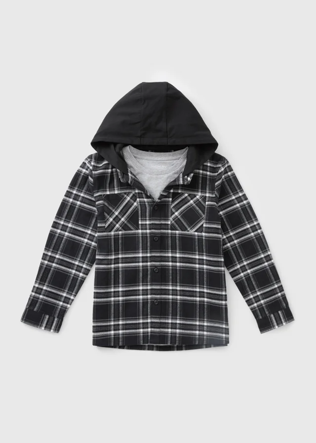 Boys Black Hoodie & Checked Shirt Set (7-15yrs)