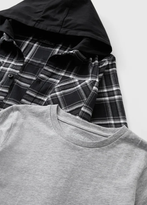 Boys Black Hoodie & Checked Shirt Set (7-15yrs) - 14 Yrs Image 2