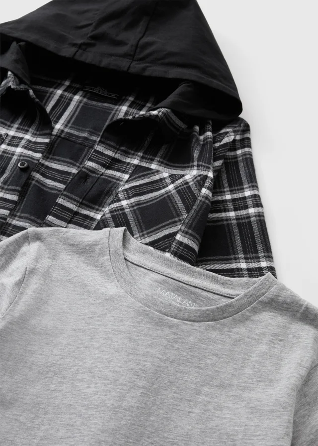 Boys Black Hoodie & Checked Shirt Set (7-15yrs)