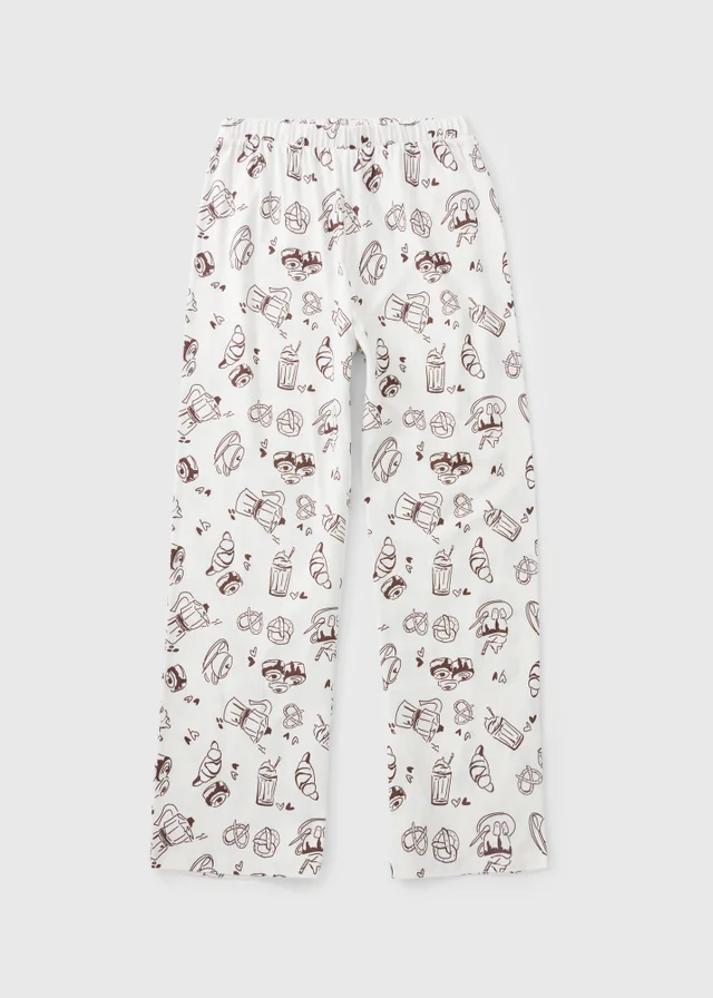 Cream Coffee Wide Leg Pyjama Bottoms