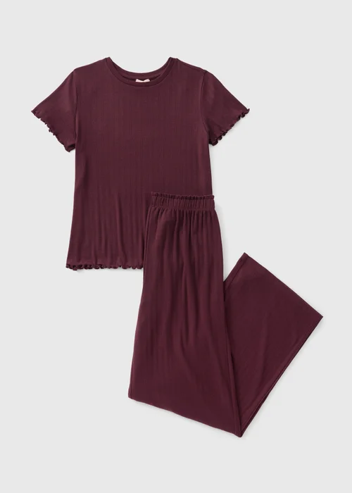 Burgundy Pointelle Wide Leg Pyjama Set - XS Image 3
