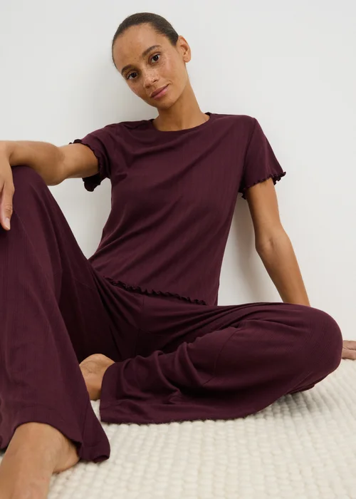 Burgundy Pointelle Wide Leg Pyjama Set - XS Image 1