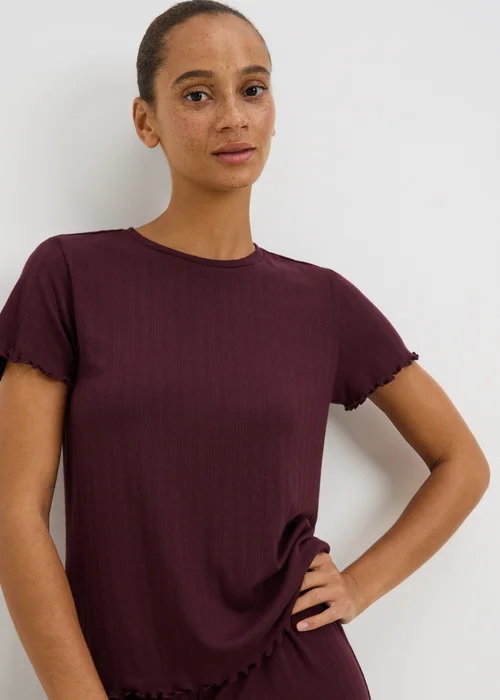 Burgundy Pointelle Wide Leg Pyjama Set - XS Image 2
