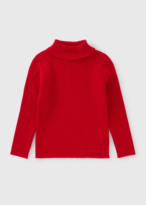 Girls Red Ribbed Knit Roll Neck Jumper (1-8yrs) - 1-1.5 Yrs Image 1