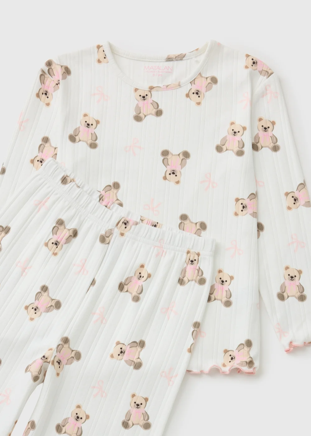 Girls Cream Bear Pyjama Set (1-13 Yrs) - 1-1.5 Yrs Image 2