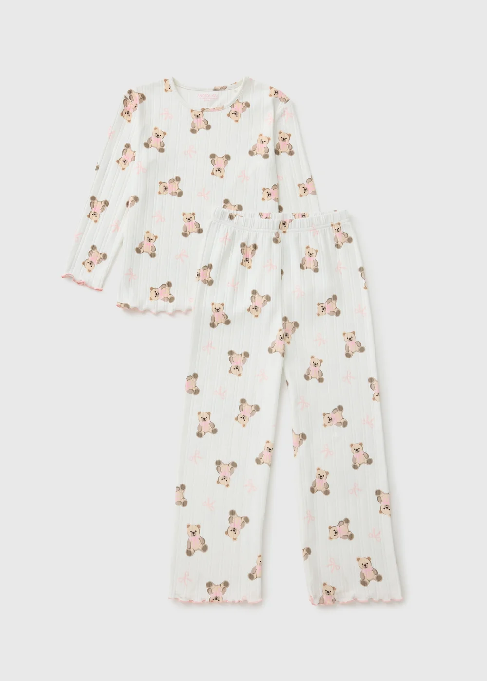 Girls Cream Bear Pyjama Set (1-13 Yrs) - 1-1.5 Yrs Image 1