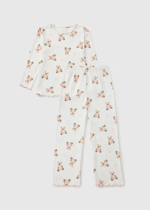 Girls Cream Bear Pyjama Set (1-13 Yrs) - 1-1.5 Yrs Image 1