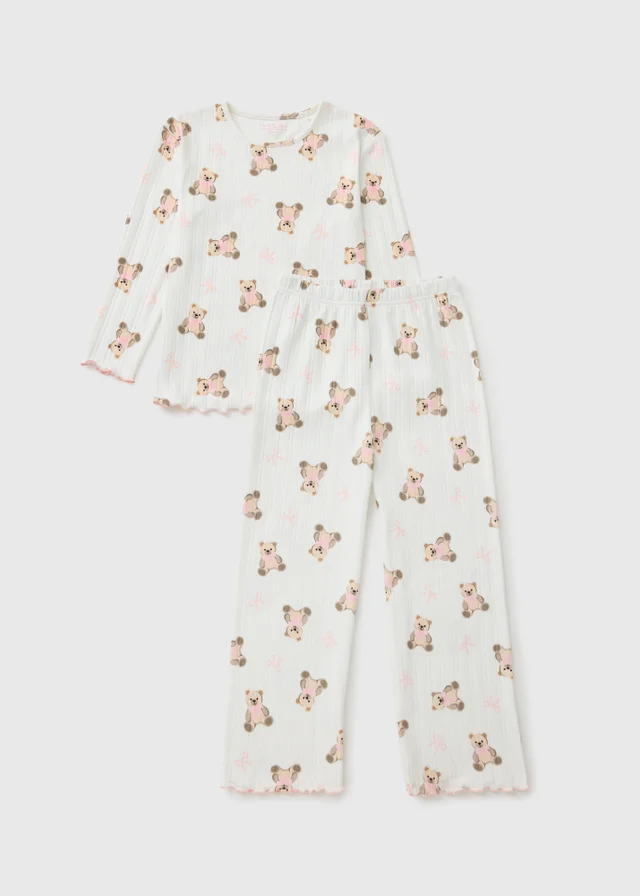 Girls Cream Bear Pyjama Set (1-13yrs)