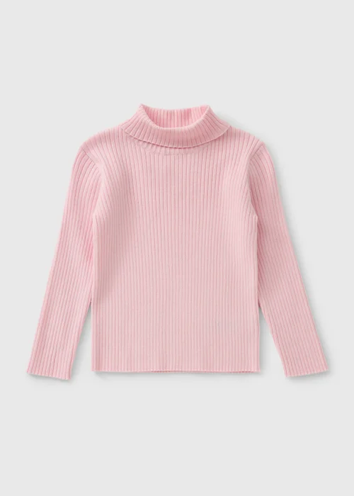 Girls Pink Roll Neck Knit Jumper (1-8yrs) - 1-1.5 Yrs Image 1