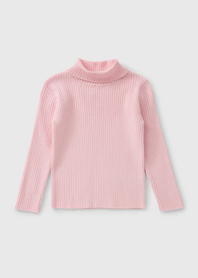 Girls Pink Roll Neck Knit Jumper (1-8yrs)