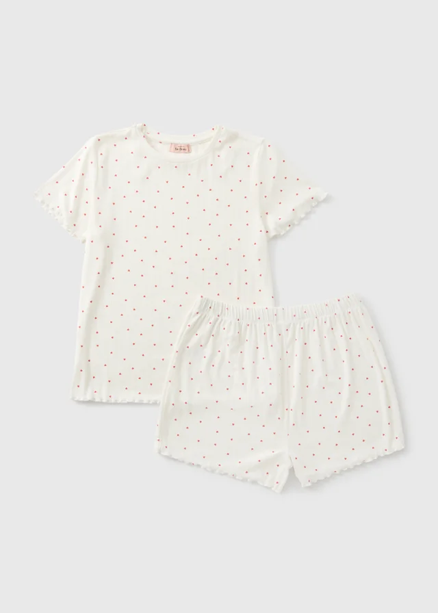 Cream Heart Pointelle Short Pyjama Set