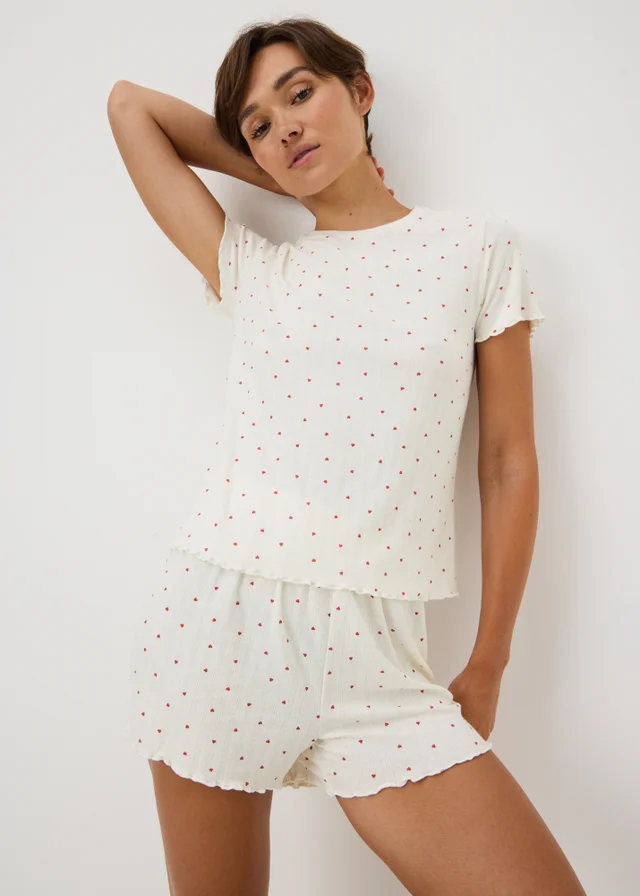 Cream Heart Pointelle Short Pyjama Set