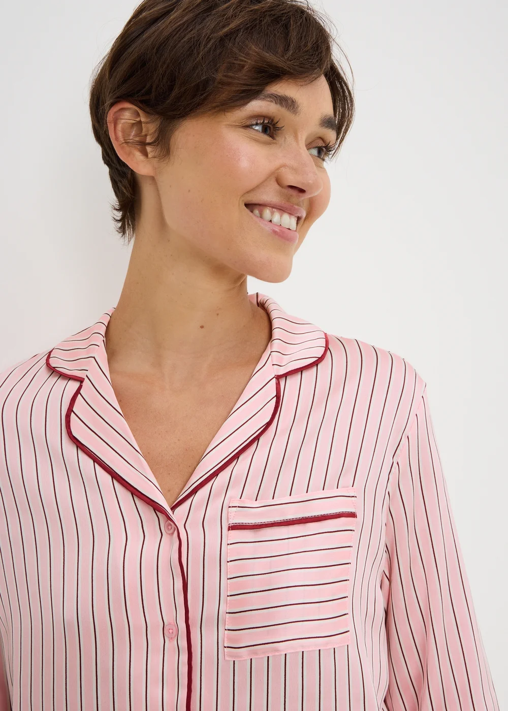 Pink Stripe Satin Traditional Pyjama Set - 8 Image 2