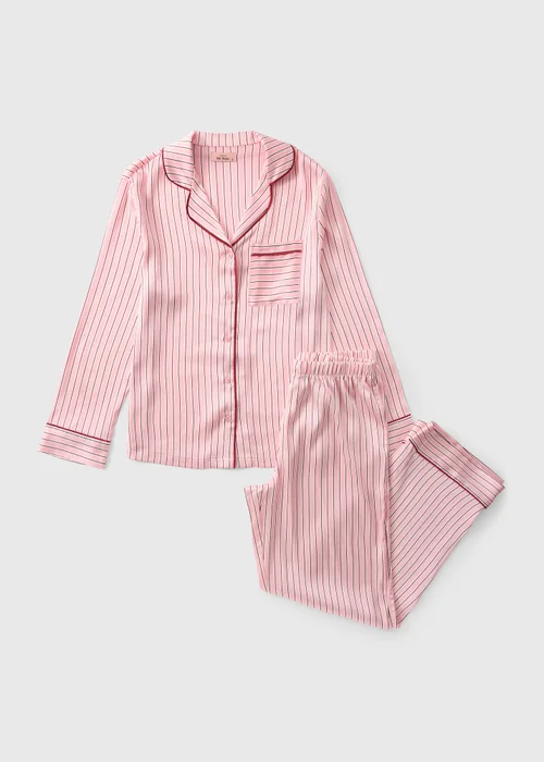 Pink Stripe Satin Traditional Pyjama Set - 8 Image 3