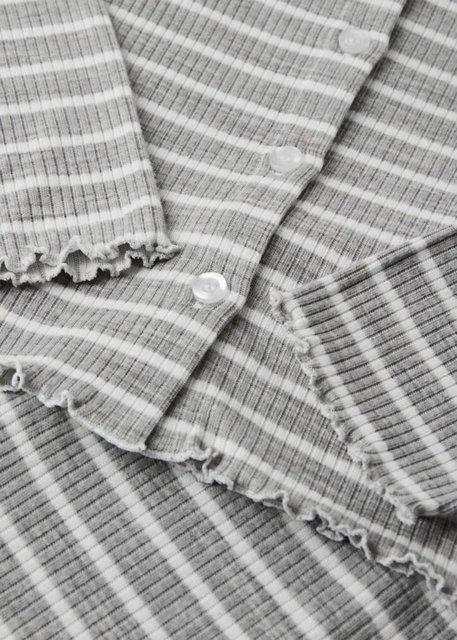 Girls Grey Striped Ribbed Lounge Pyjama Set (7-13yrs)