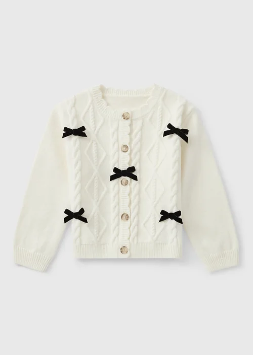 Girls Cream Bow Cardigan (1-8yrs) - 1-1.5 Yrs Image 1