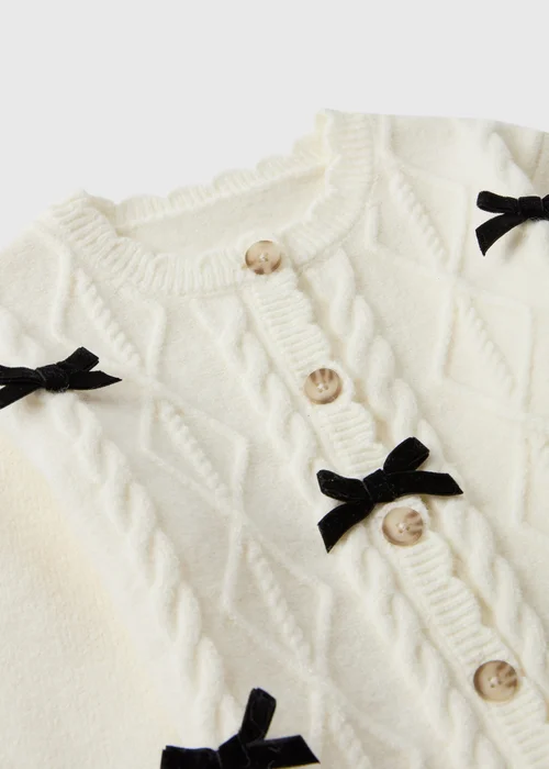 Girls Cream Bow Cardigan (1-8yrs) - 1-1.5 Yrs Image 2