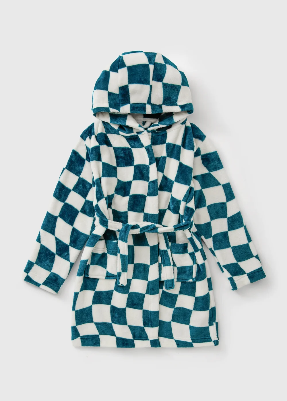 Boys Cream & Blue Checkerboard Dressing Gown (7-13yrs) - 7 Yrs Image 1