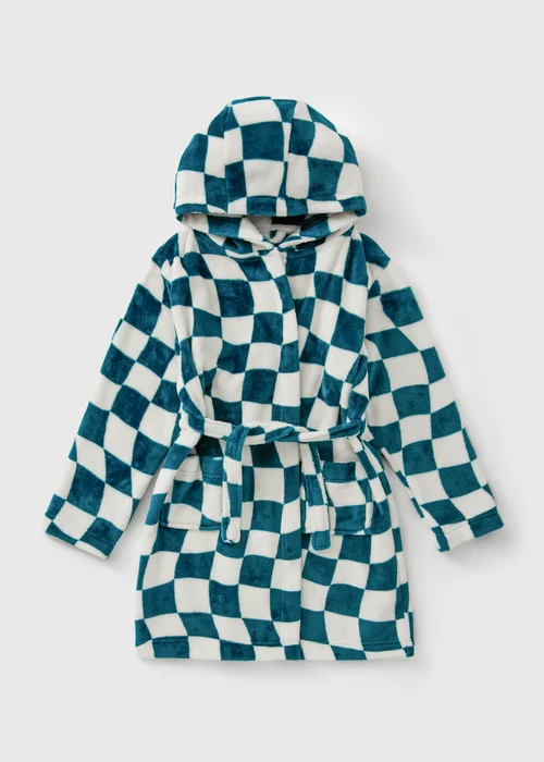 Boys Cream & Blue Checkerboard Dressing Gown (7-13yrs) - 7 Yrs Image 1