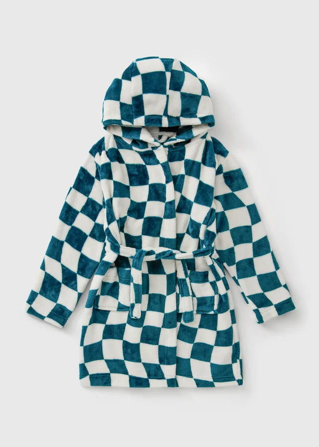 Boys Cream & Blue Checkerboard Dressing Gown (7-13yrs)