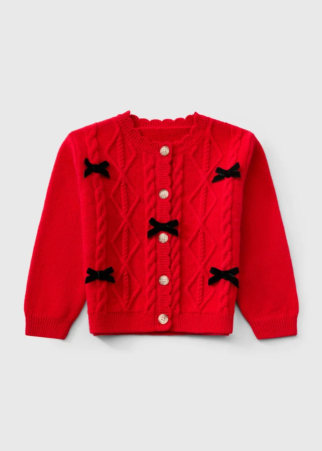 Girls' Red Bow Button Cardigan (1-8 Yrs)
