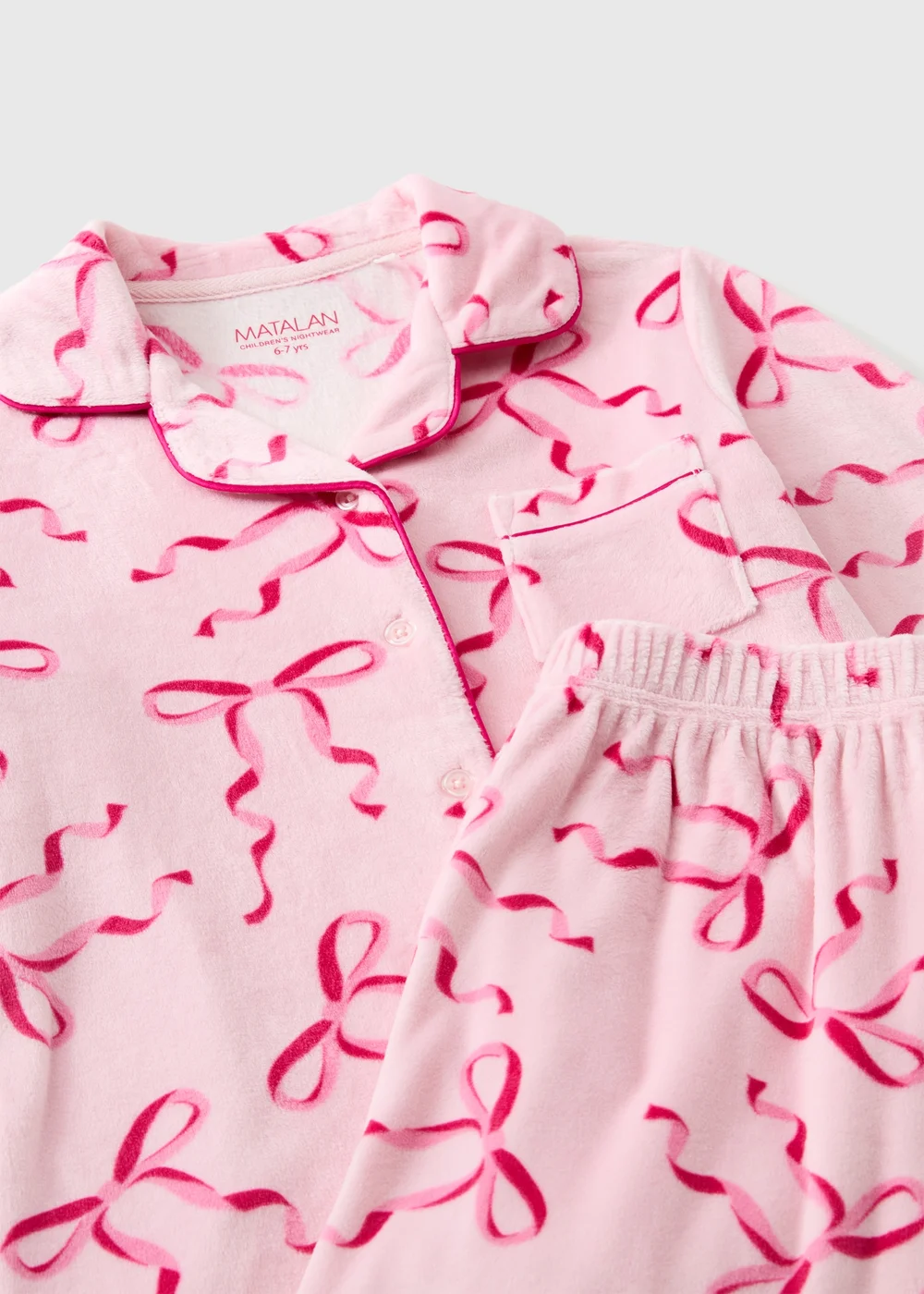 Girls Pink Bow Fleece Pyjama Set (1-13yrs) - 1-1.5 Yrs Image 2