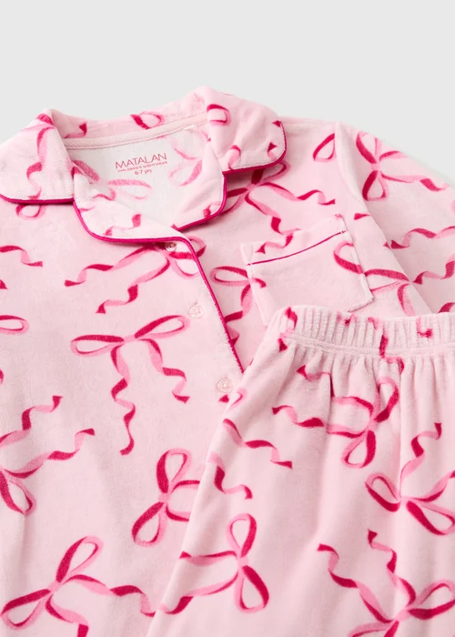 Girls Pink Bow Fleece Pyjama Set (1-13yrs) - 1-1.5 Yrs Image 2