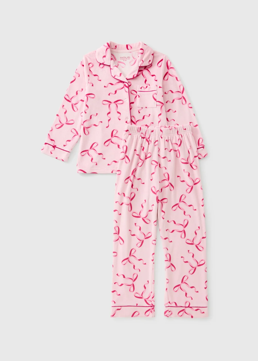 Girls Pink Bow Fleece Pyjama Set (1-13yrs) - 1-1.5 Yrs Image 1