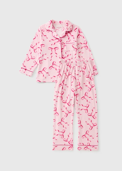 Girls Pink Bow Fleece Pyjama Set (1-13yrs) - 1-1.5 Yrs Image 1