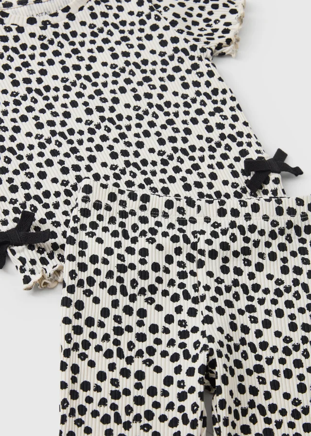 Girls Black Dalmatian Print Top & Flared Leggings Set (1-8yrs)