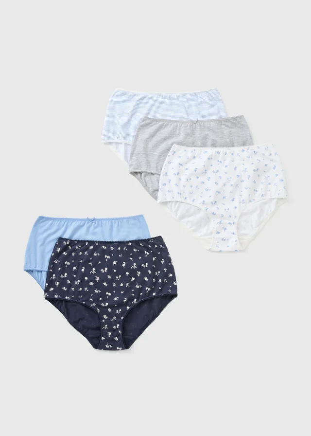 5 Pack Blue Ditsy Floral Full Knickers