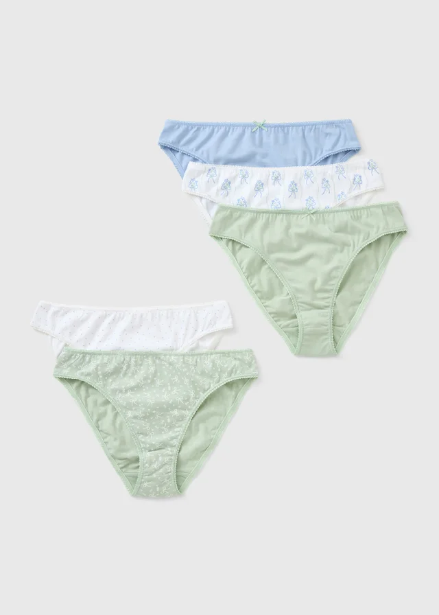 5 Pack Mint Bow High Leg Knickers