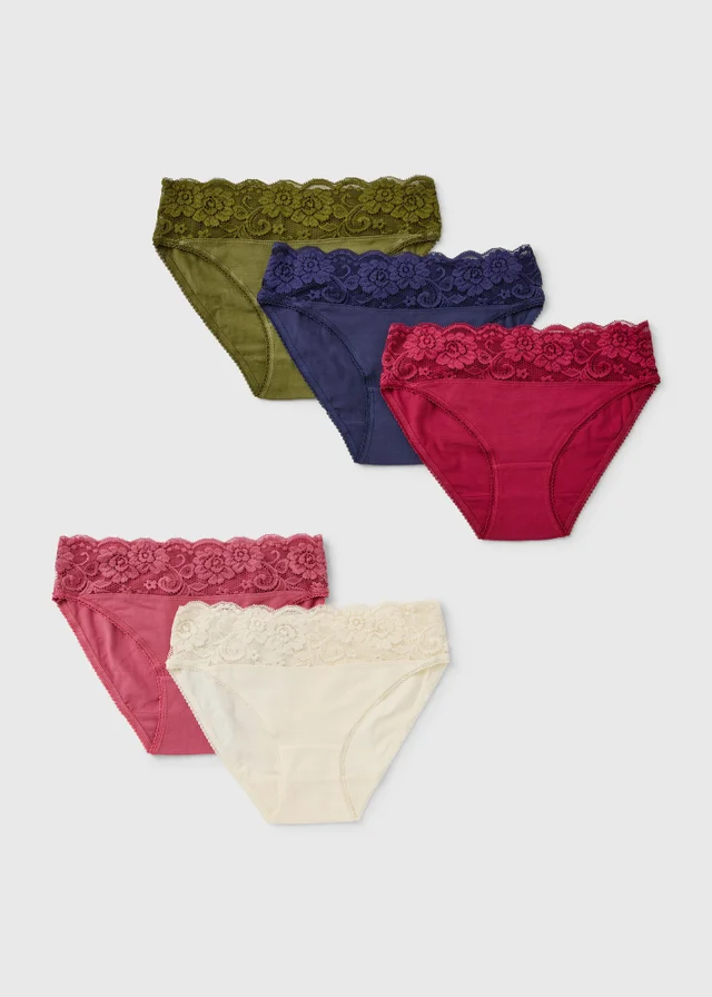 5 Pack Multicoloured Lace Trim Knickers