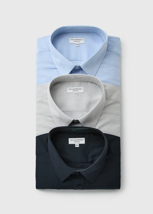 3 Pack Multicolour Easy Care Regular Fit Shirts - 17 Collar Image 1