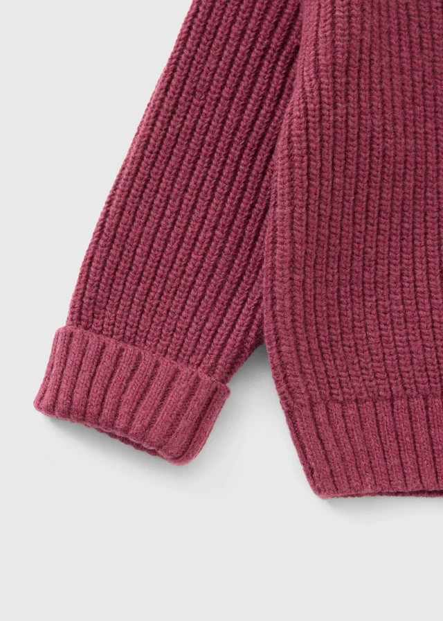 Girls Burgundy Fisherman Knit Jumper (1-8yrs)