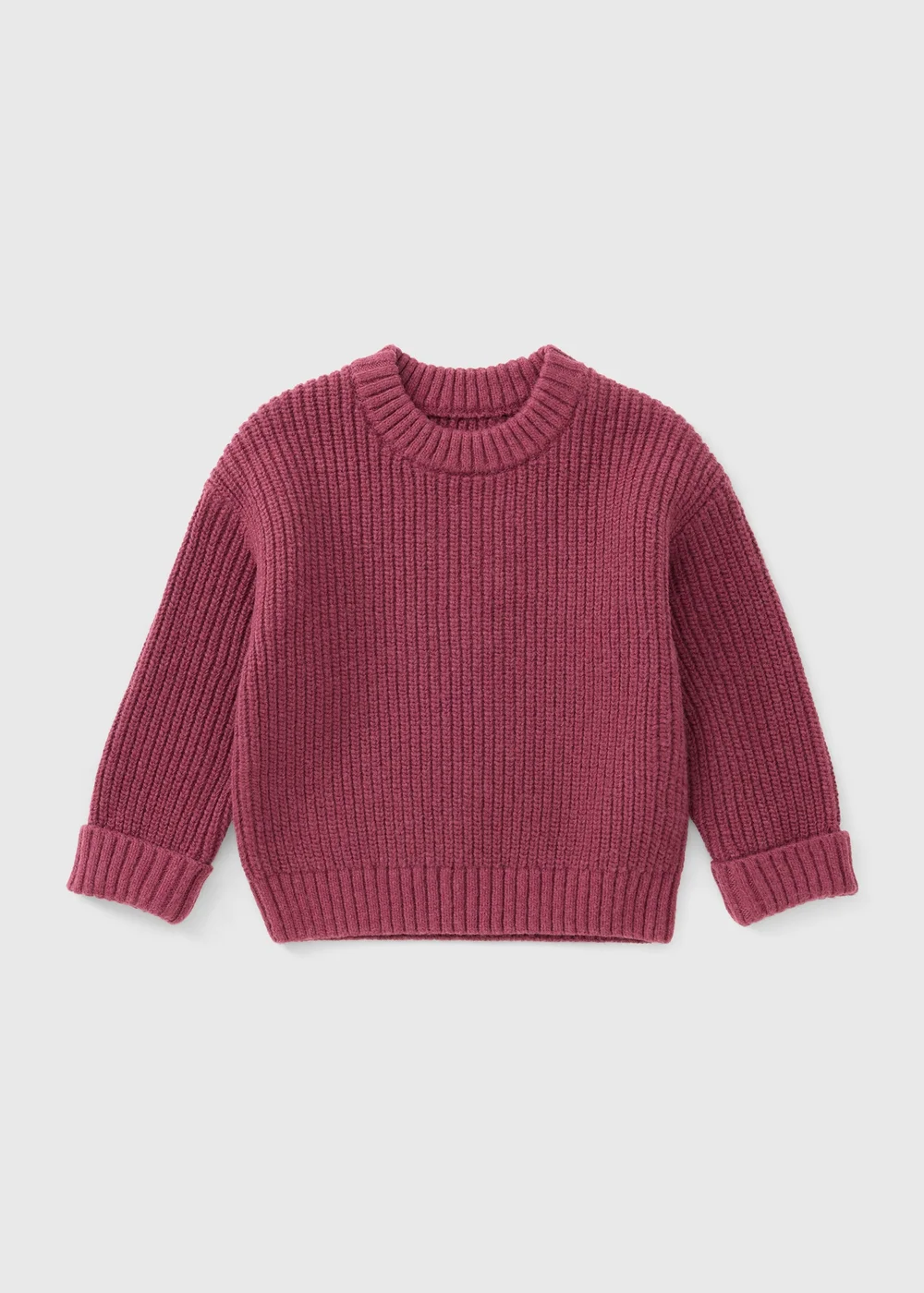 Girls Burgundy Fisherman Knit Jumper (1-8yrs) - 1-1.5 Yrs Image 1