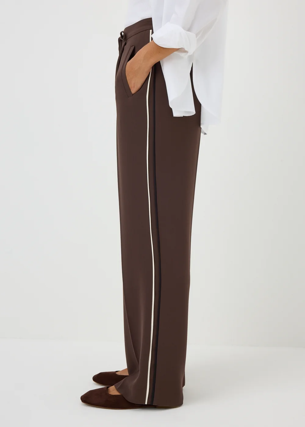 Chocolate Brown Side Stripe Wide Leg Trousers - 8/L29 Image 2