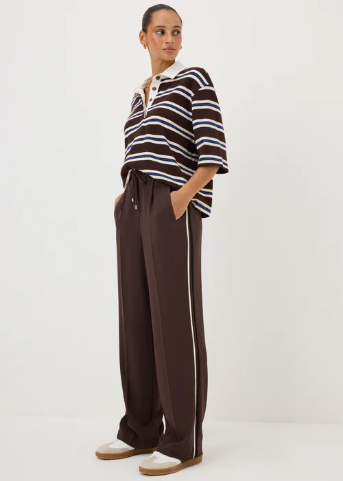 Chocolate Brown Side Stripe Wide Leg Trousers - 8/L29 Image 1