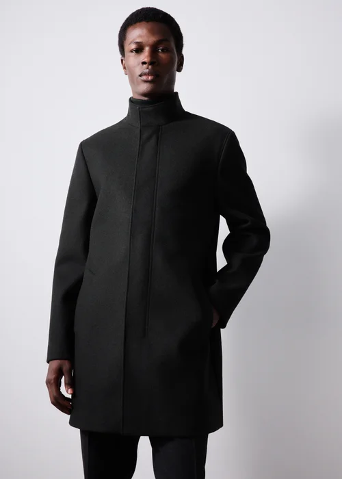 Taylor & Wright Black Funnel Neck Overcoat - S Image 2