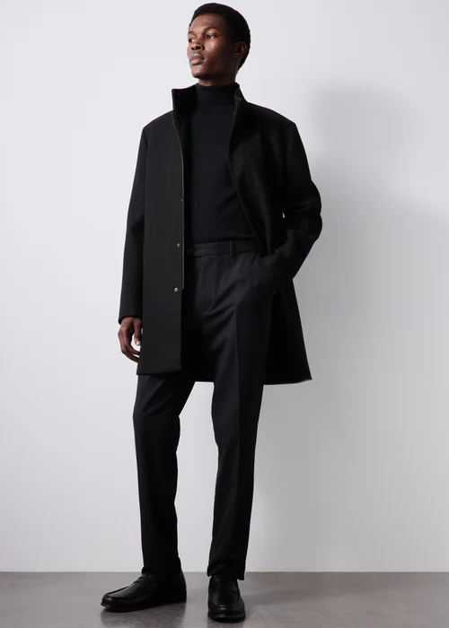 Taylor & Wright Black Funnel Neck Overcoat - S Image 1
