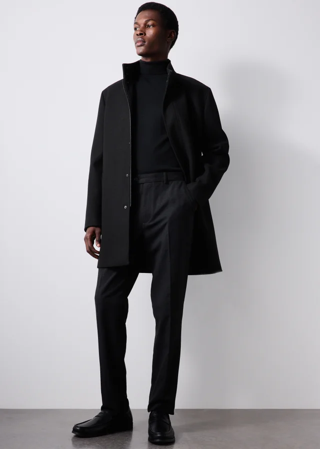 Taylor & Wright Black Funnel Neck Overcoat