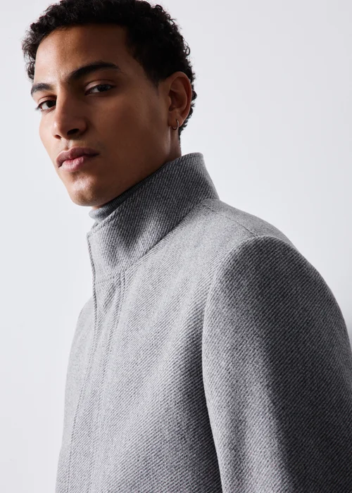 Grey Twill Funnel Neck Overcoat - XS Image 3