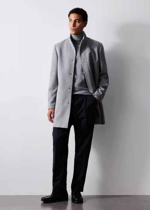 Grey Twill Funnel Neck Overcoat - XS Image 4